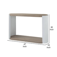 Romani Sofa Console Table, White High Gloss Wood, Brown, Oval 47 Inch -BM324387