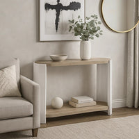 Romani Sofa Console Table, White High Gloss Wood, Brown, Oval 47 Inch -BM324387