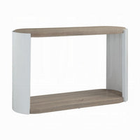 Romani Sofa Console Table, White High Gloss Wood, Brown, Oval 47 Inch -BM324387