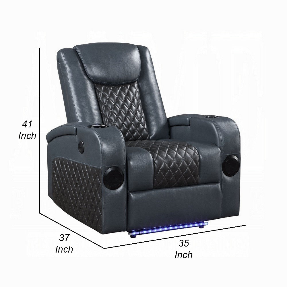 Liza Power Motion Recliner Chair, Bluetooth, Gray Black Faux Leather -BM324390