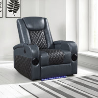Liza Power Motion Recliner Chair, Bluetooth, Gray Black Faux Leather -BM324390