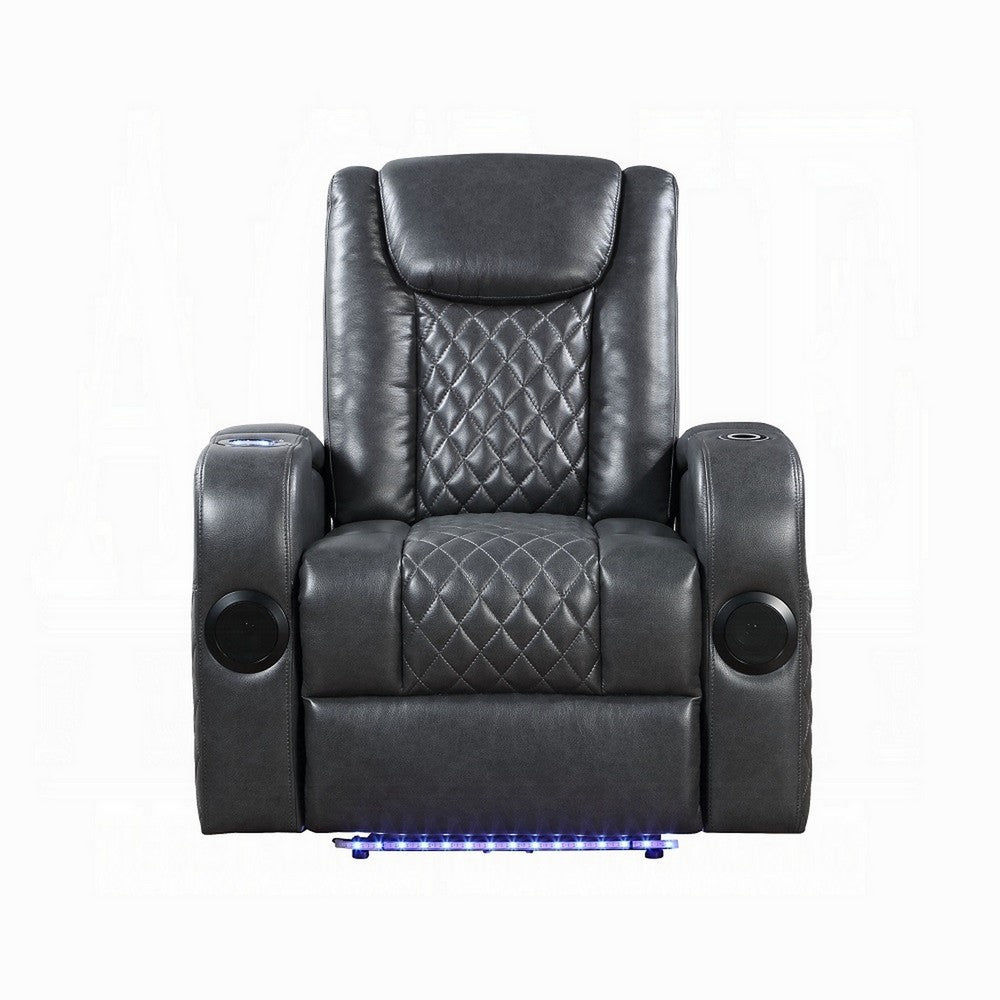 Liza Power Motion Recliner Chair, Bluetooth USB, Gray Faux Leather -BM324391