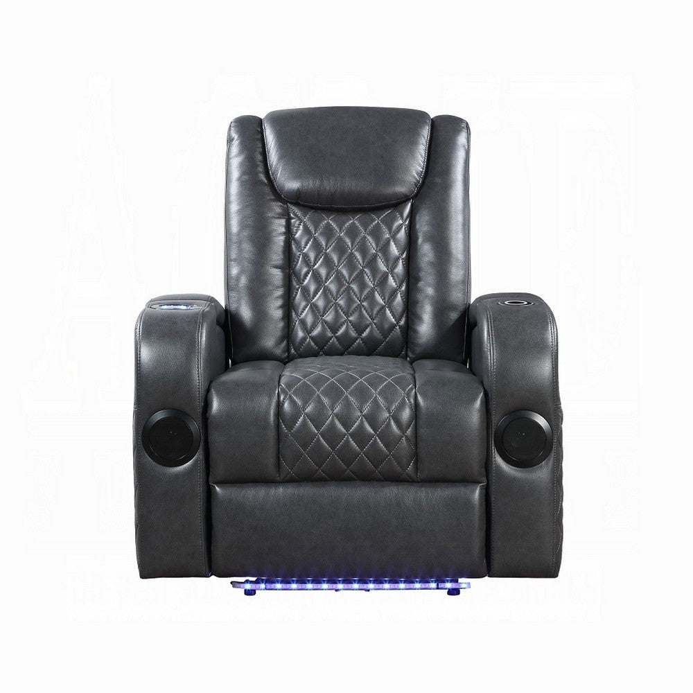 Liza Power Motion Recliner Chair, Bluetooth USB, Gray Faux Leather -BM324391