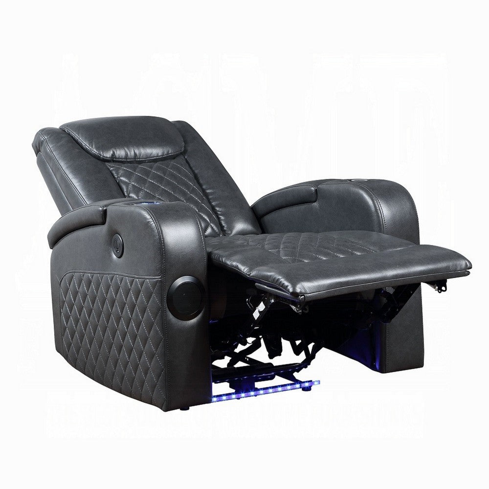 Liza Power Motion Recliner Chair, Bluetooth USB, Gray Faux Leather -BM324391