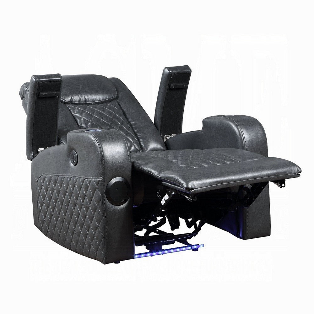 Liza Power Motion Recliner Chair, Bluetooth USB, Gray Faux Leather -BM324391
