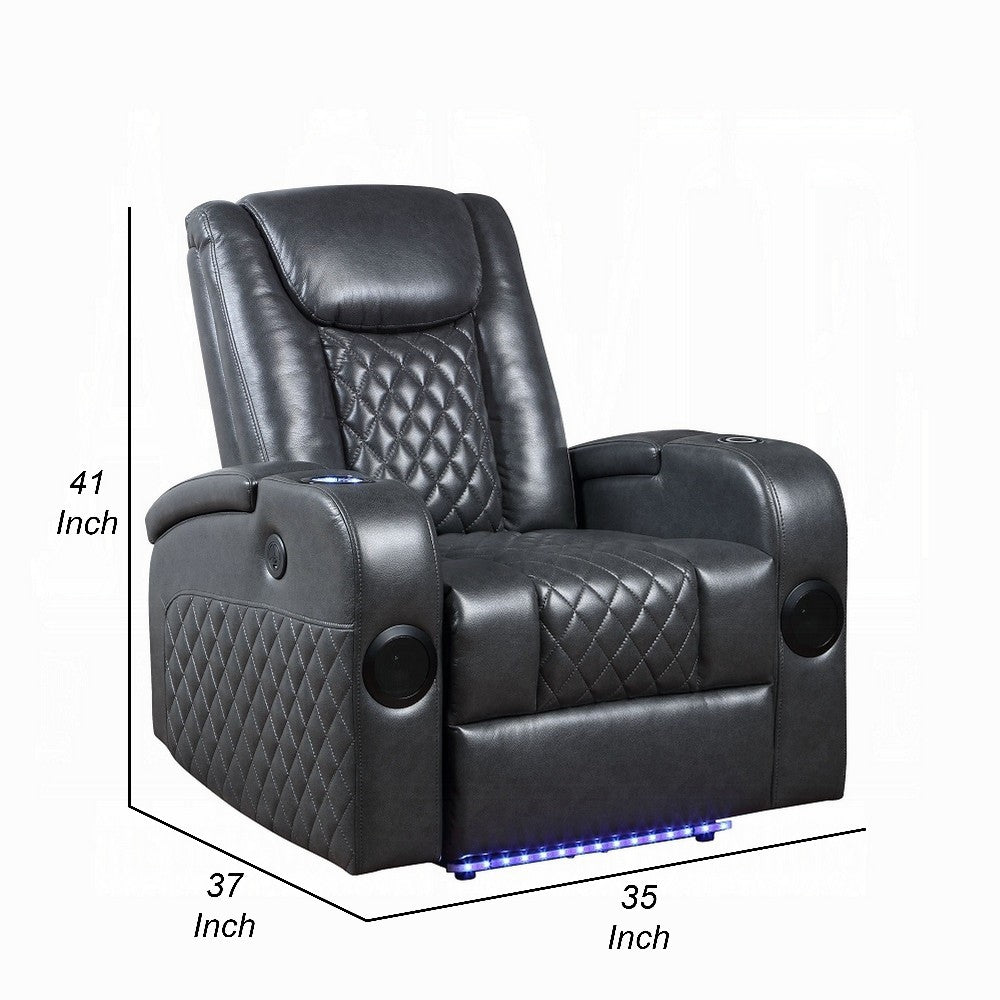 Liza Power Motion Recliner Chair, Bluetooth USB, Gray Faux Leather -BM324391