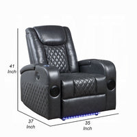 Liza Power Motion Recliner Chair, Bluetooth USB, Gray Faux Leather -BM324391