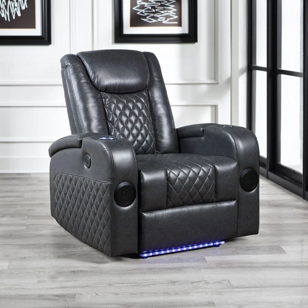 Liza Power Motion Recliner Chair, Bluetooth USB, Gray Faux Leather -BM324391