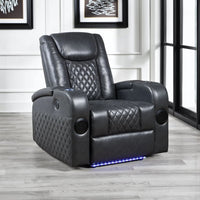 Liza Power Motion Recliner Chair, Bluetooth USB, Gray Faux Leather -BM324391