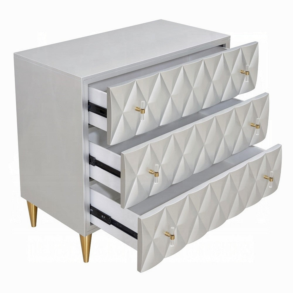 36 Inch Wide Nightstand Dresser, Drawers w Jewelry Tray, Silver, Gold -BM324393