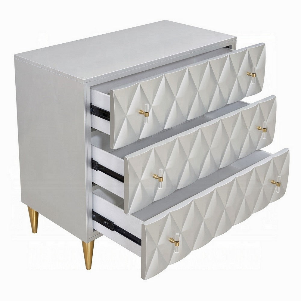 36 Inch Wide Nightstand Dresser, Drawers w Jewelry Tray, Silver, Gold -BM324393