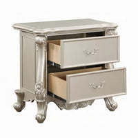 Bowe Nightstand with 2 Drawers, Scrolled, 32 Inch Champagne Gold Wood -BM324396