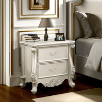 Bowe Nightstand with 2 Drawers, Scrolled, 32 Inch Champagne Gold Wood -BM324396
