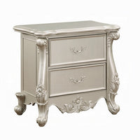 Bowe Nightstand with 2 Drawers, Scrolled, 32 Inch Champagne Gold Wood