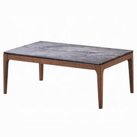 Evis Coffee Table, Rectangular 47 Inch Gray Faux Stone, Brown Wood -BM324403