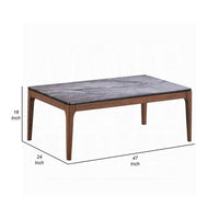 Evis Coffee Table, Rectangular 47 Inch Gray Faux Stone, Brown Wood -BM324403