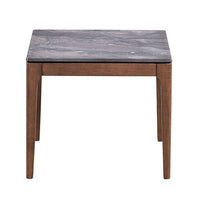 Evis Side End Table, 24 Inch Square Gray Faux Stone Top, Brown Wood -BM324404
