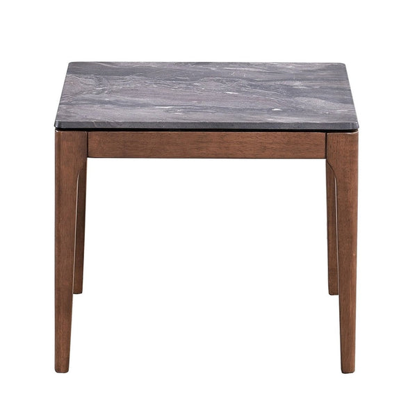 Evis Side End Table, 24 Inch Square Gray Faux Stone Top, Brown Wood -BM324404