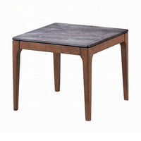 Evis Side End Table, 24 Inch Square Gray Faux Stone Top, Brown Wood -BM324404