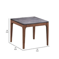 Evis Side End Table, 24 Inch Square Gray Faux Stone Top, Brown Wood -BM324404
