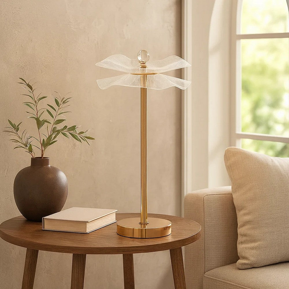 Accent Table Lamp, LED, Lotus Shape Acrylic, Copper, Gold, 18 Inch -BM324411