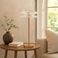 Accent Table Lamp, LED, Lotus Shape Acrylic, Copper, Gold, 18 Inch -BM324411