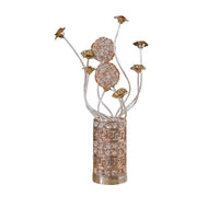 Table Lamp, Rose Bud Floral Vase, Cage Textured Gold Chrome 22 Inch  -BM324412