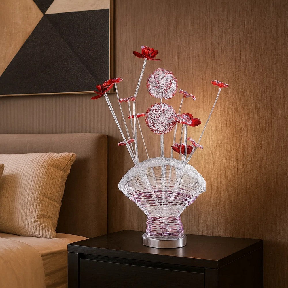 Accent Table Lamp, LED, Red Roses Fan Crystal Vase, Chrome 22 Inch -BM324414