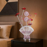 Accent Table Lamp, LED, Red Roses Fan Crystal Vase, Chrome 22 Inch -BM324414