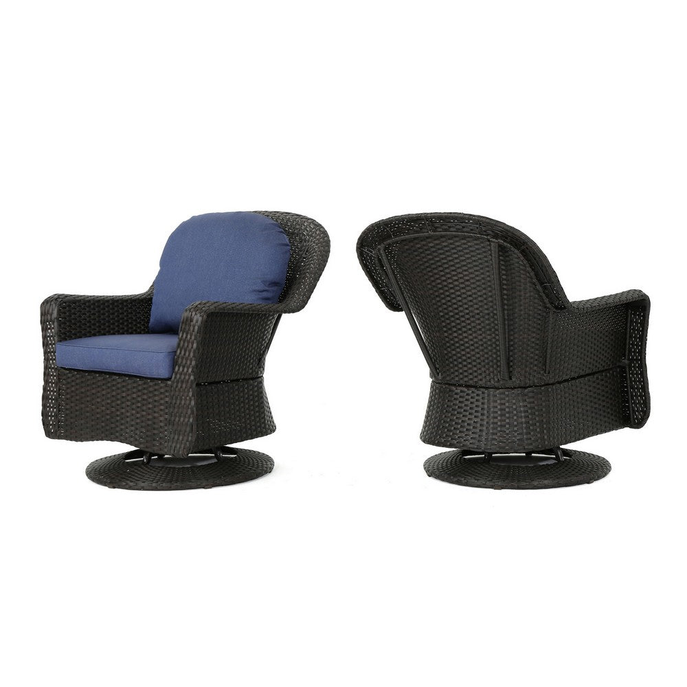 Kaia Outdoor Swivel Accent Chair Set of 2, Rattan Wicker Weave, Blue - BM324417