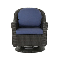 Kaia Outdoor Swivel Accent Chair Set of 2, Rattan Wicker Weave, Blue - BM324417