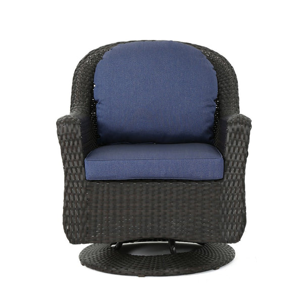 Kaia Outdoor Swivel Accent Chair Set of 2, Rattan Wicker Weave, Blue - BM324417