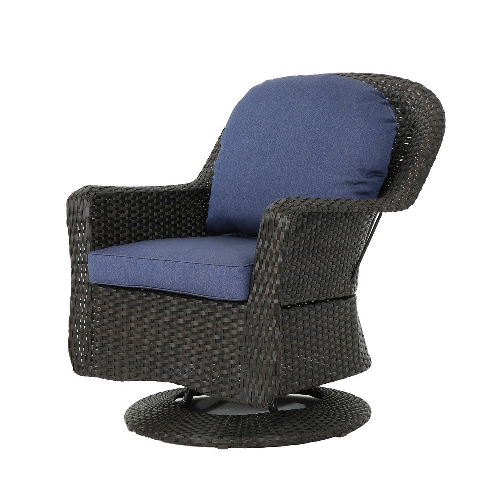 Kaia Outdoor Swivel Accent Chair Set of 2, Rattan Wicker Weave, Blue - BM324417