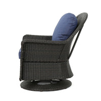 Kaia Outdoor Swivel Accent Chair Set of 2, Rattan Wicker Weave, Blue - BM324417