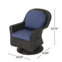 Kaia Outdoor Swivel Accent Chair Set of 2, Rattan Wicker Weave, Blue - BM324417
