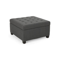 Cindy Ottoman with Storage, 31 Inch Square, Gray Waffle Stitch Fabric - BM324418