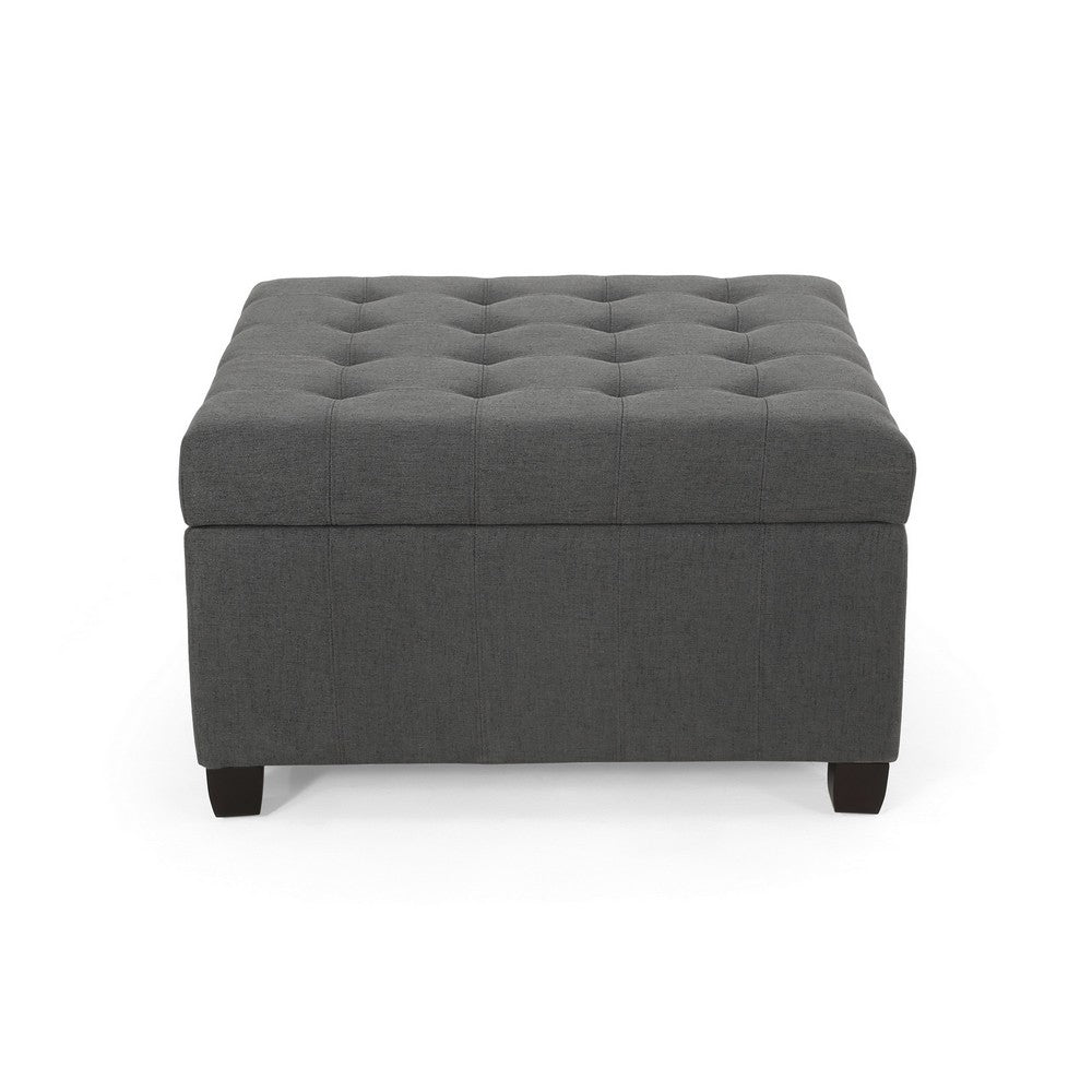 Cindy Ottoman with Storage, 31 Inch Square, Gray Waffle Stitch Fabric - BM324418