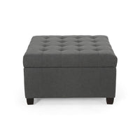 Cindy Ottoman with Storage, 31 Inch Square, Gray Waffle Stitch Fabric - BM324418