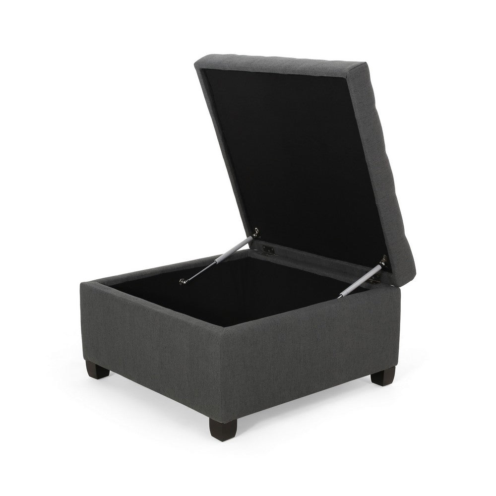 Cindy Ottoman with Storage, 31 Inch Square, Gray Waffle Stitch Fabric - BM324418