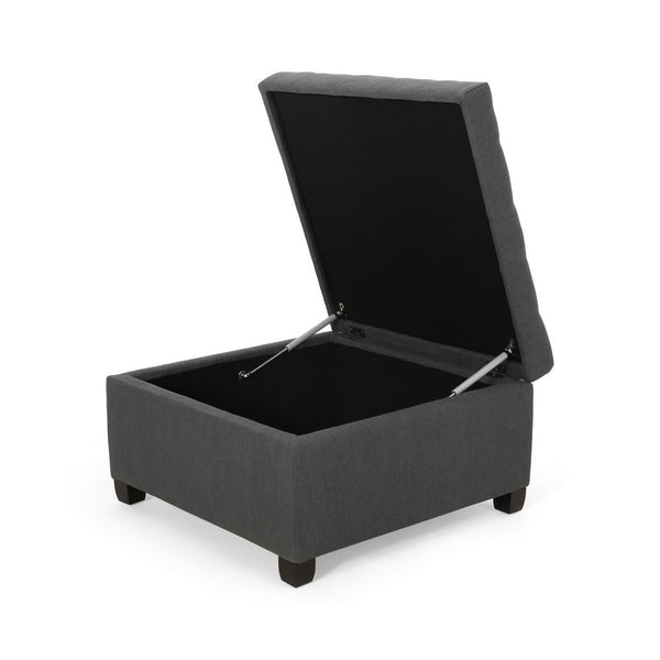 Cindy Ottoman with Storage, 31 Inch Square, Gray Waffle Stitch Fabric - BM324418