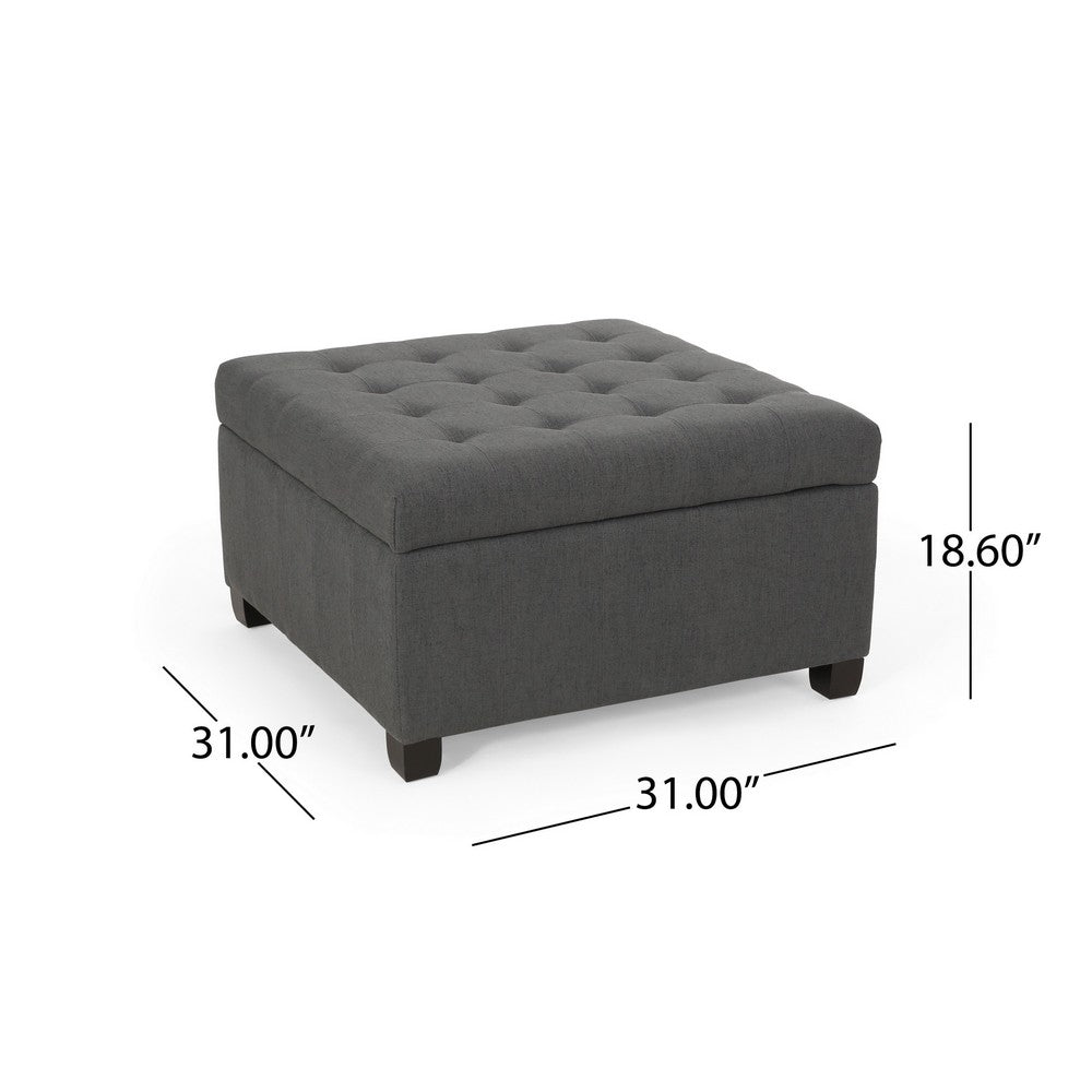 Cindy Ottoman with Storage, 31 Inch Square, Gray Waffle Stitch Fabric - BM324418