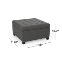 Cindy Ottoman with Storage, 31 Inch Square, Gray Waffle Stitch Fabric - BM324418