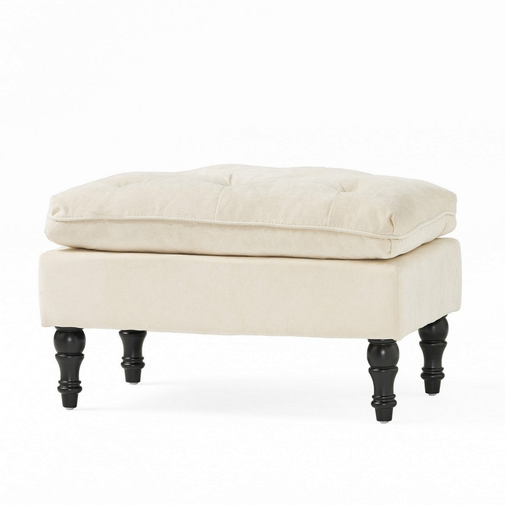 Ottoman, Pillow Top Cushion, 29x18 Rectangular Tufted Ivory Fabric - BM324419