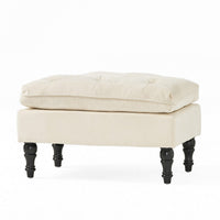 Ottoman, Pillow Top Cushion, 29x18 Rectangular Tufted Ivory Fabric - BM324419
