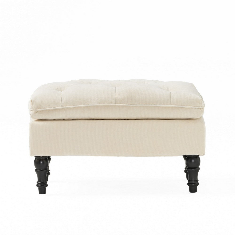 Ottoman, Pillow Top Cushion, 29x18 Rectangular Tufted Ivory Fabric - BM324419