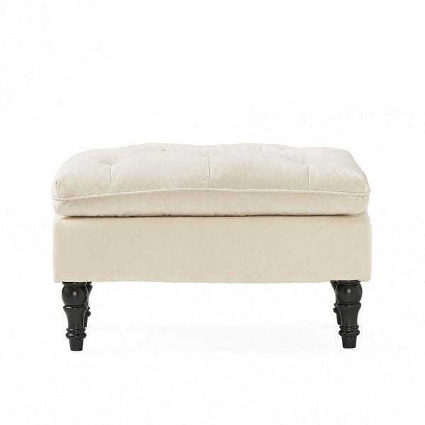 Ottoman, Pillow Top Cushion, 29x18 Rectangular Tufted Ivory Fabric - BM324419