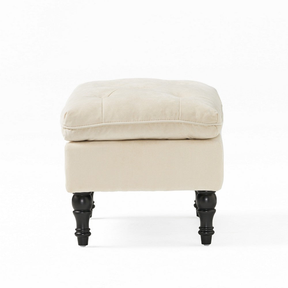 Ottoman, Pillow Top Cushion, 29x18 Rectangular Tufted Ivory Fabric - BM324419