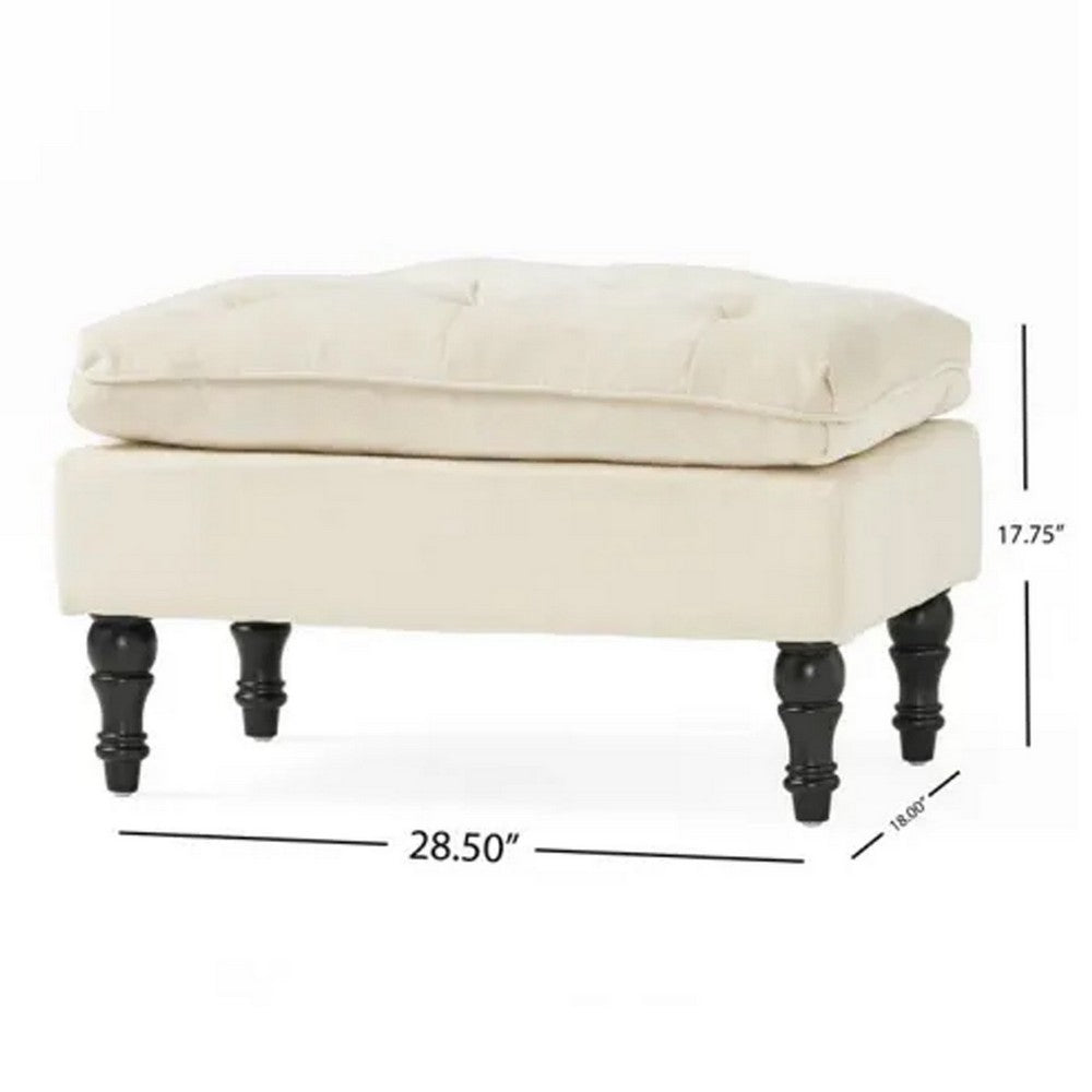 Ottoman, Pillow Top Cushion, 29x18 Rectangular Tufted Ivory Fabric - BM324419