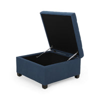 Cindy Ottoman, 31 Inch Square  w Storage, Birch Wood, Blue Polyester - BM324420