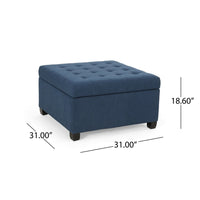 Cindy Ottoman, 31 Inch Square  w Storage, Birch Wood, Blue Polyester - BM324420